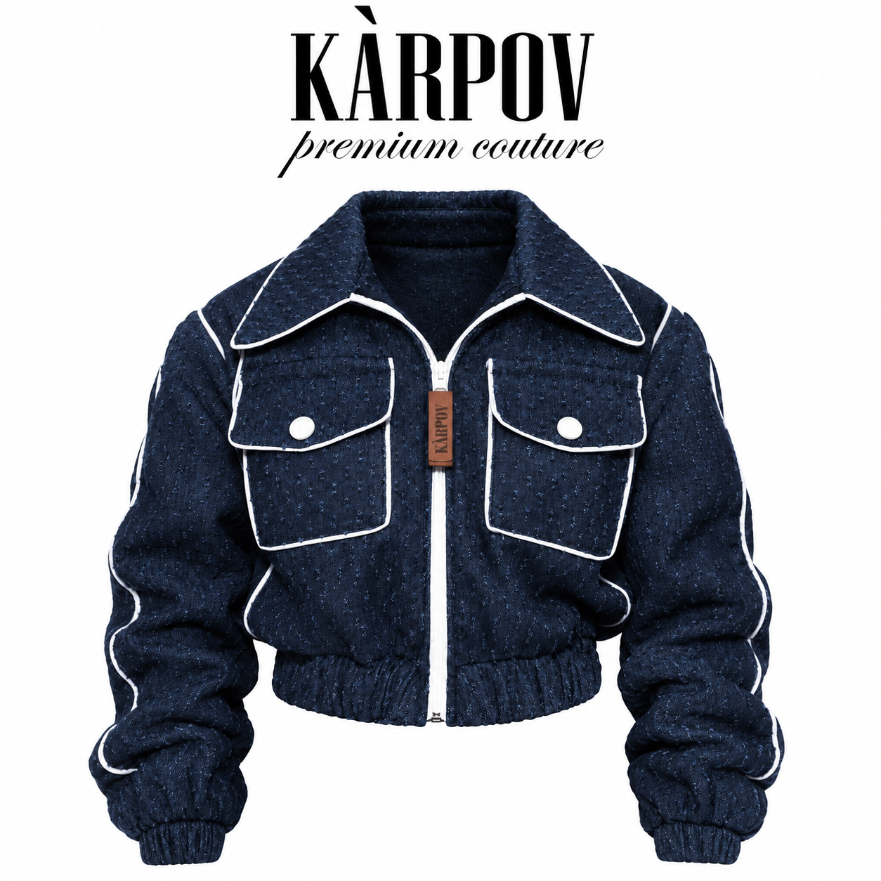 Сет от тъмен деним KARPOV Premium Couture с акценти от бели паспели - Image 7