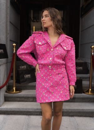 Деним сет от яке и пола KARPOV Premium Couture в розово